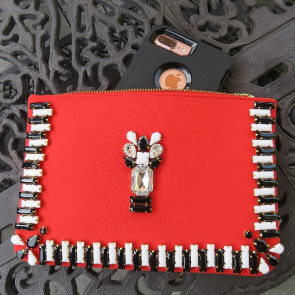 Shiraleah Rafaella Red Jewelled Zip Pouch Bag - Picture 2 of 8